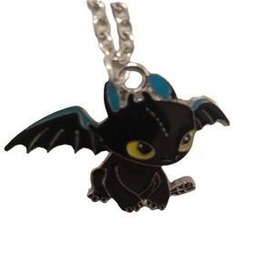 How To Train A Dragon Toothless Night Fury enamel silver tone necklace